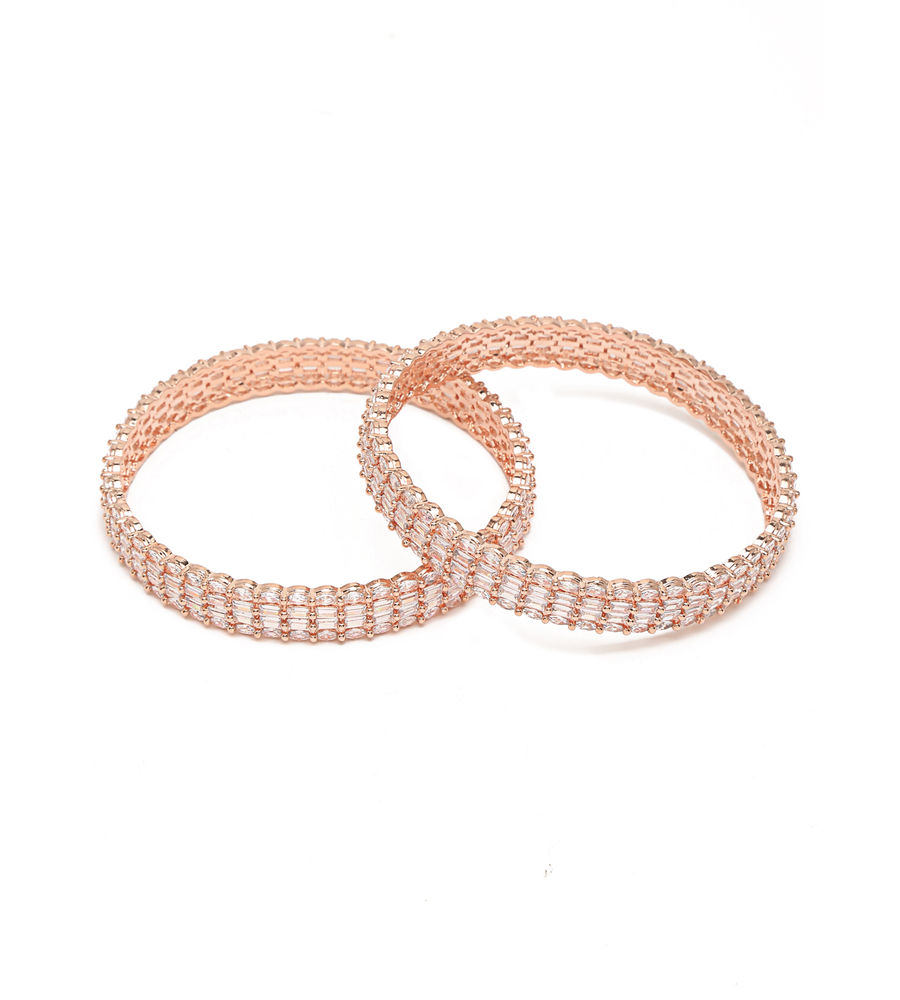 YouBella Jewellery Stylish Rose Gold Plated American Diamond Studded Bangles for Girls and Women